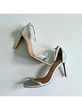 ROUGE Silver Metallic Strappy Sandals Heels Size 9